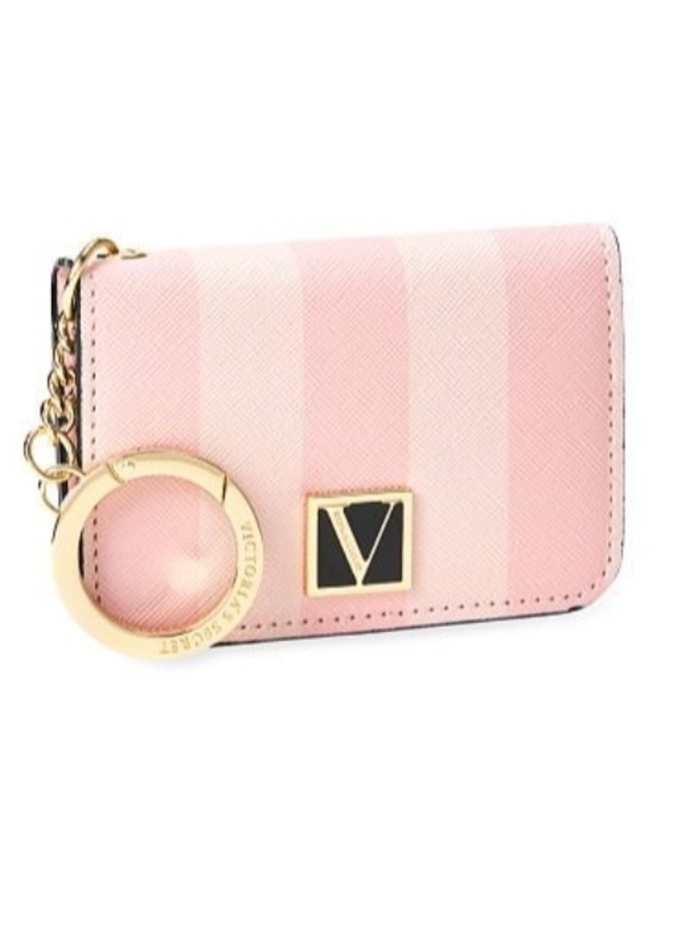 Victoria's Secret Pink Striped Card Case Key Ring Wallet